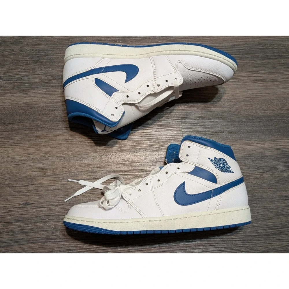 Nike Air Jordan 1 Mid White Industrial Blue Mens 12 FN5215-141 Sneaker 2024